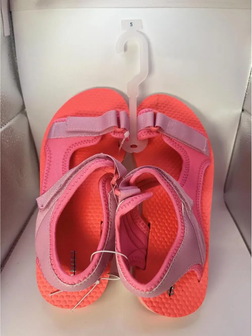 Girls Summer Strap Sandals Old Navy Pink & Coral Adjustable Big Kid Size 5 Shoes